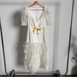 NWT Cream For Love And Lemons Lace Tiered Midi Dress Sz Small